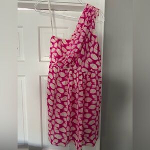 Shoshanna Pink and White One-Shoulder Dress